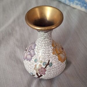 Floral Patterned Vase with Gold Rim